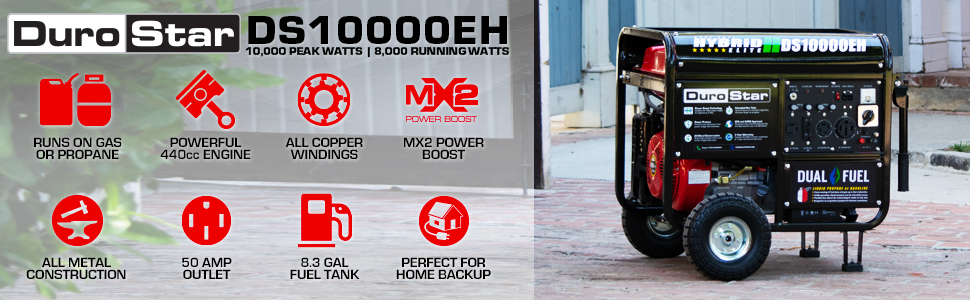 Durostar DS10000EH - Generador portátil de combustible dual (10000 W)