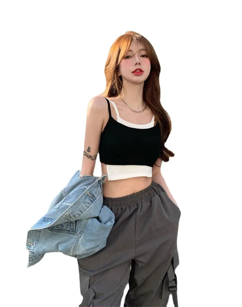 Uveng Uveng Girl Sports Slings Small Vest Women Wear In The Summer Inside The Bottom Of The Chest Design Small Fake Two-Piece Top