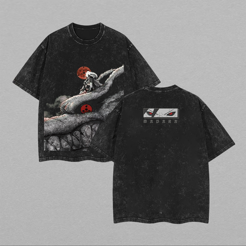 Retro Uchiha Madara X Naruto Anime Printed Unisex Washed T-Shirt