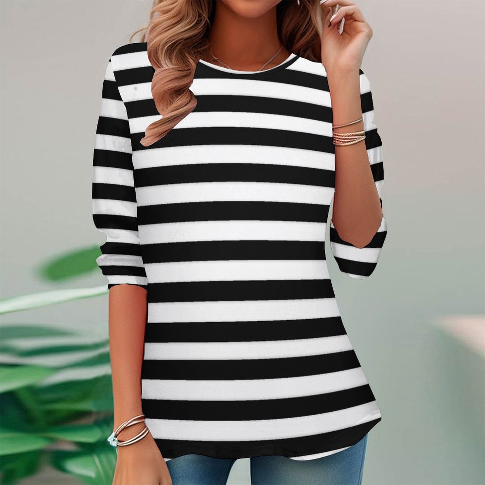 Women Long Sleeve V-neck Graphic Floral Printed Top