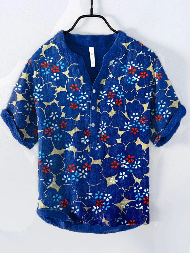 Cherry Blossom Japanese Pattern Cozy Cotton Linen Shirt