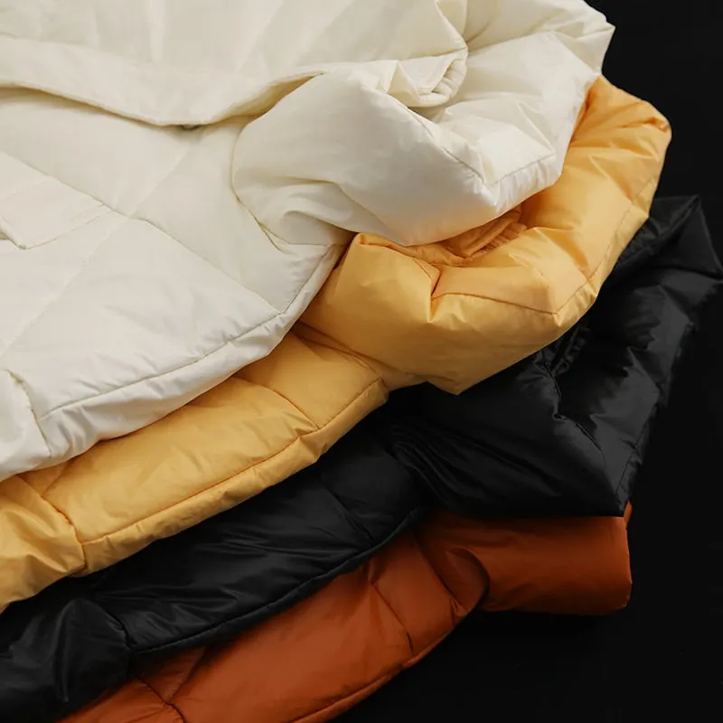 Ailegogo Winter Women Thick Warm White Down Long Jacket Casual Female Loose Fit Stand Collar Zipper Pocket Coat Snow Outwear