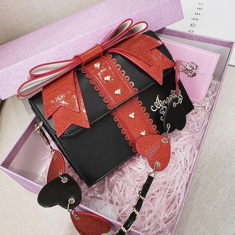 Black/White/Pink Sweet Heart Bow Lolita Cross Body Bag SP13285