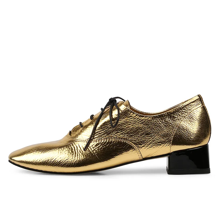 Gold Casual Lace-up Oxfords Vdcoo