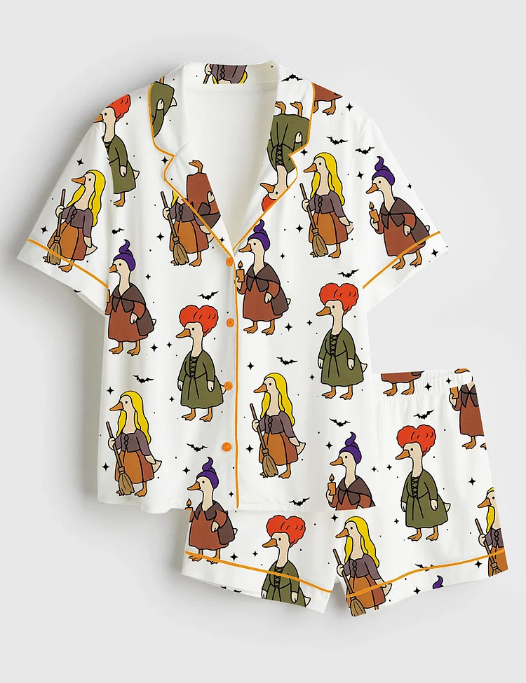 Women&rsquo;s Silly Goose Halloween Short Sleeve Satin Pajama Set