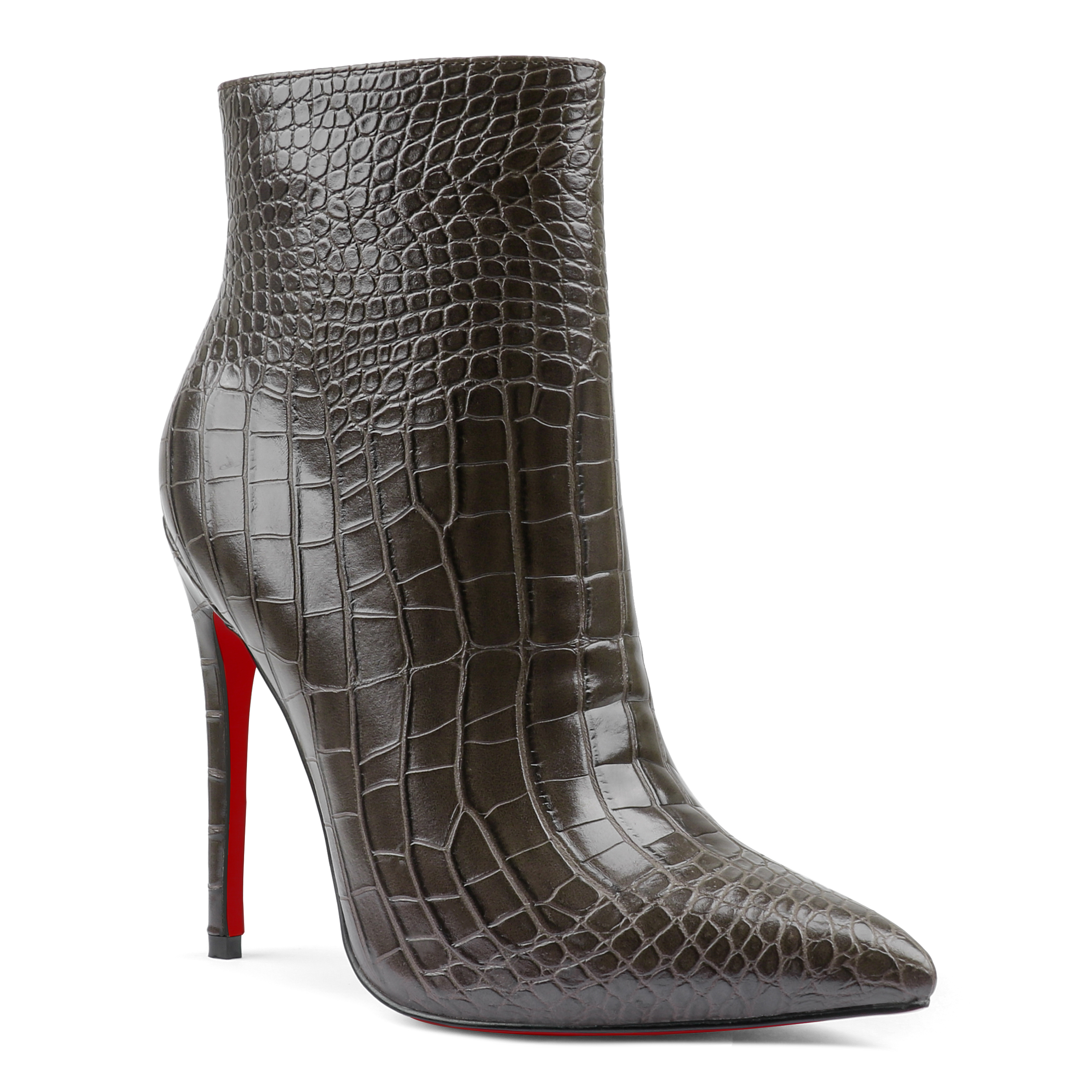 120mm Women's Ankle Boots Closed Pointed Toe Red Bottom Shoes Stilettos Autumn Dress Booties-MERUMOTE