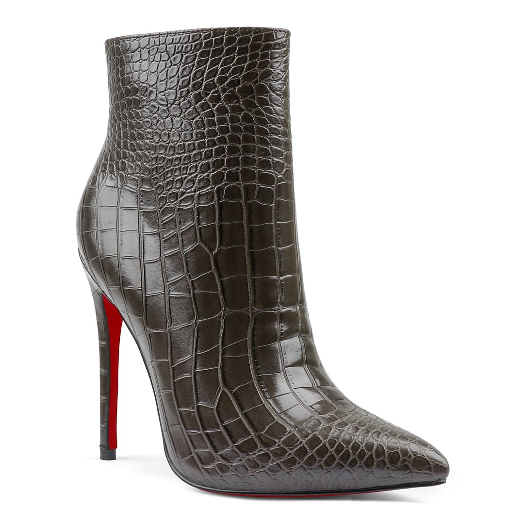 120mm Women's Ankle Boots Closed Pointed Toe Red Bottom Shoes Stilettos Autumn Dress Booties-MERUMOTE