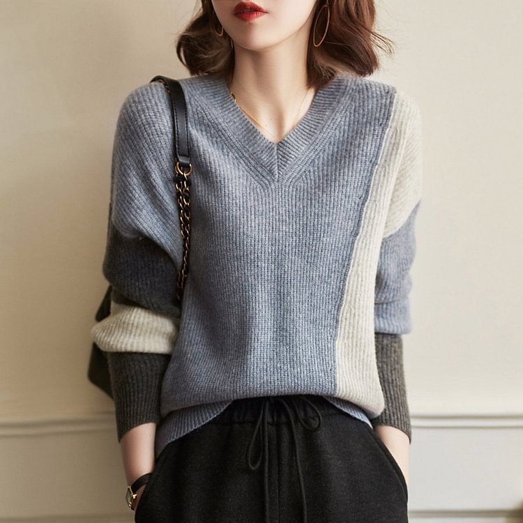 Cotton-Blend Color-Block Shift Casual Sweater