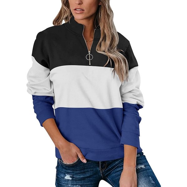 XS-8XL Plus Size Fashion Clothing Women's Casual Autumn and Winter Clothes Long Sleeve Pullover Sweatshirts Ladies Striped Patchwork Tee Shirts Zipper Cotton Tops V-neck Tops Block Color Loose T-shirts - Shop Trendy Women's Fashion | TeeYours