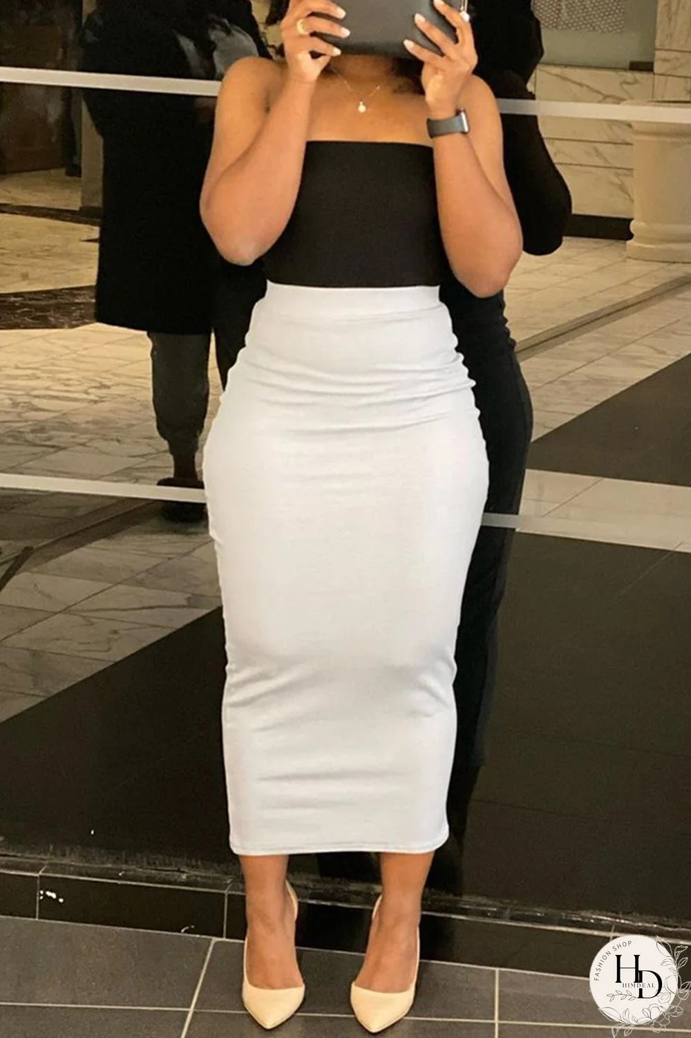 Black White Sexy Casual Solid Backless Strapless Sleeveless Two Pieces