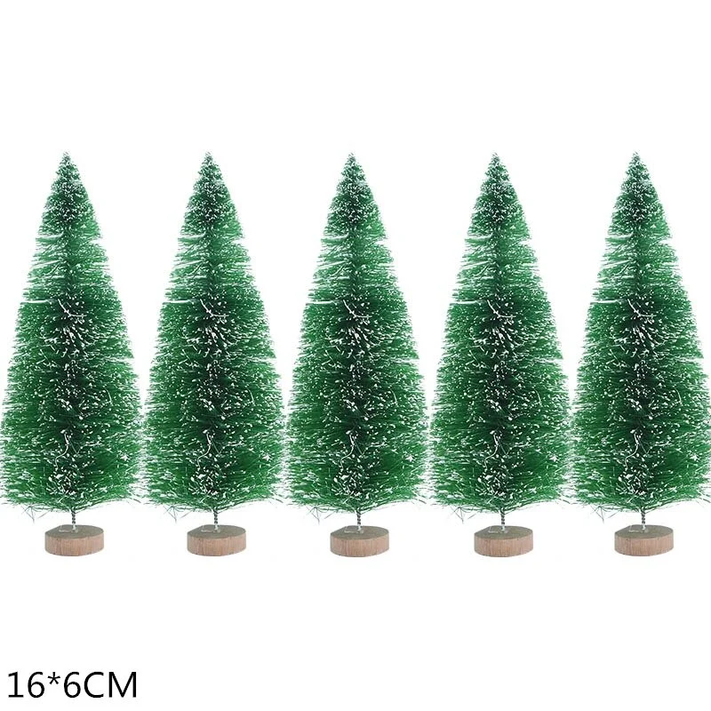 5Pcs 5-16cm Sisal Fiber Mini Christmas Tree Snow Frost Pine Tree DIY Craft Christmas Party Table Decoration Christmas Ornaments