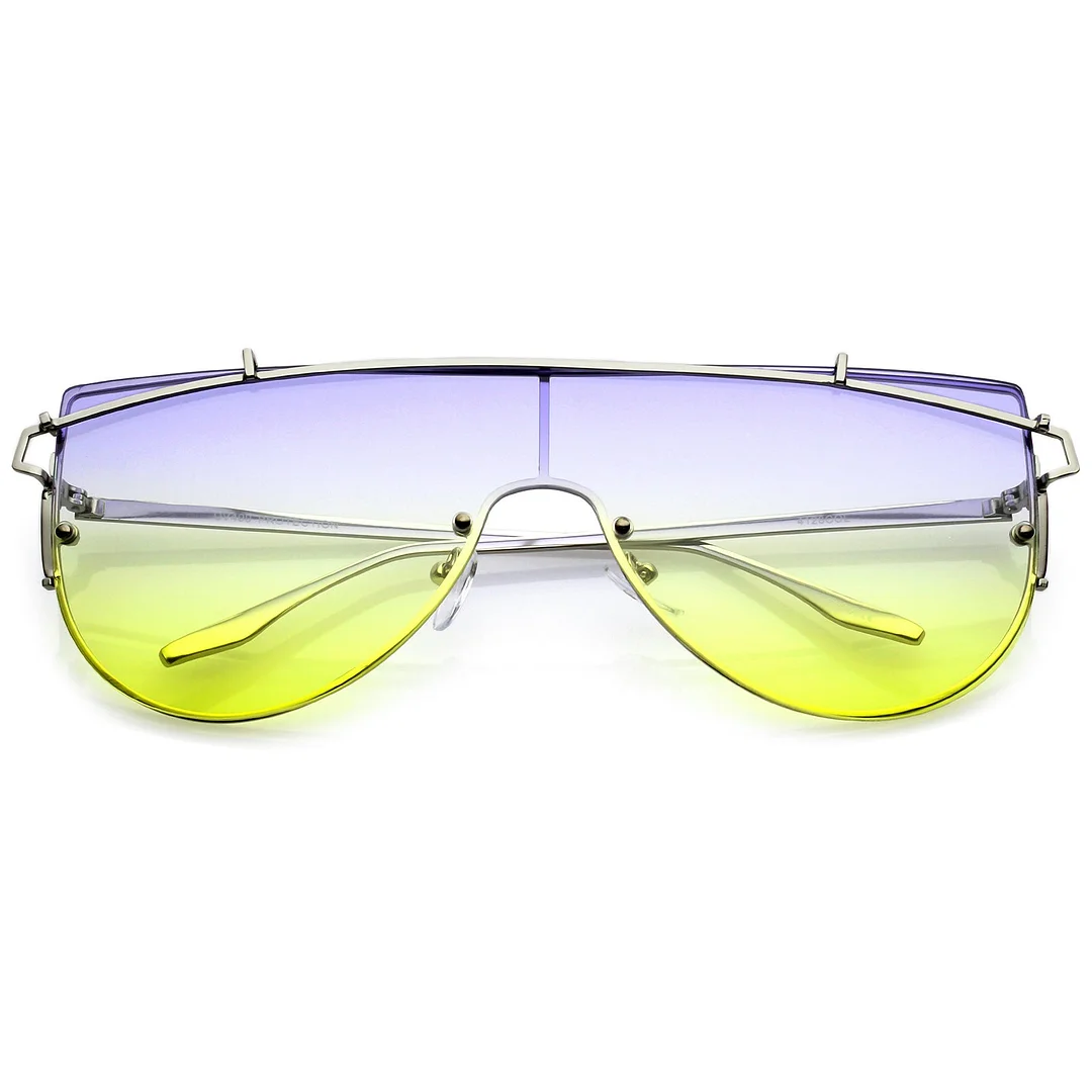 Futuristic Rimless Metal Crossbar Gradient Colored Mono Lens Shield glasses 61mm