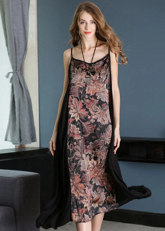 Beautiful Black Sexy Patchwork Print Chiffon Summer Dress