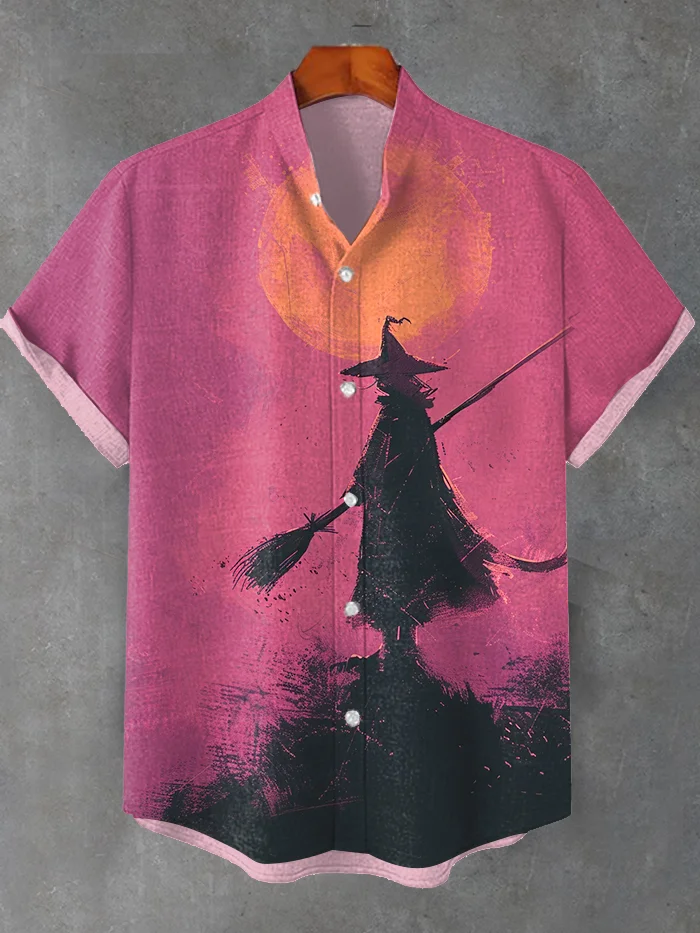 Men's Mysterious Magic Witch Silhouette Oil Painting Print Shirt