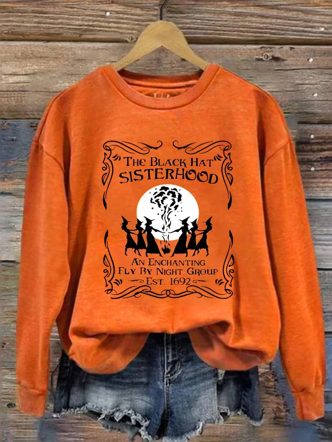 Black Hat Sisterhood Halloween Print Sweatshirt