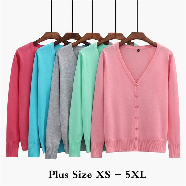 Women Fashion Cardigan Thin Sweater Pure Color Long Sleeve Open Front Cardigan Plus Size Coat Outwear XS-5XL - Shop Trendy Women's Fashion | TeeYours