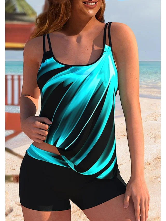 Women's Swimwear Tankini 2 Piece Plus Size Swimsuit 2 Piece Graphic Light Blue Yellow Blue Purple Rainbow Tank Top Bathing Suits Sports Summer | IFYHOME