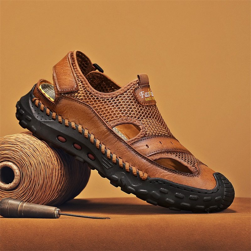 Men's Leather Mesh Closed Toe Comfort Breathable Outdoor Sandals | ARKGET