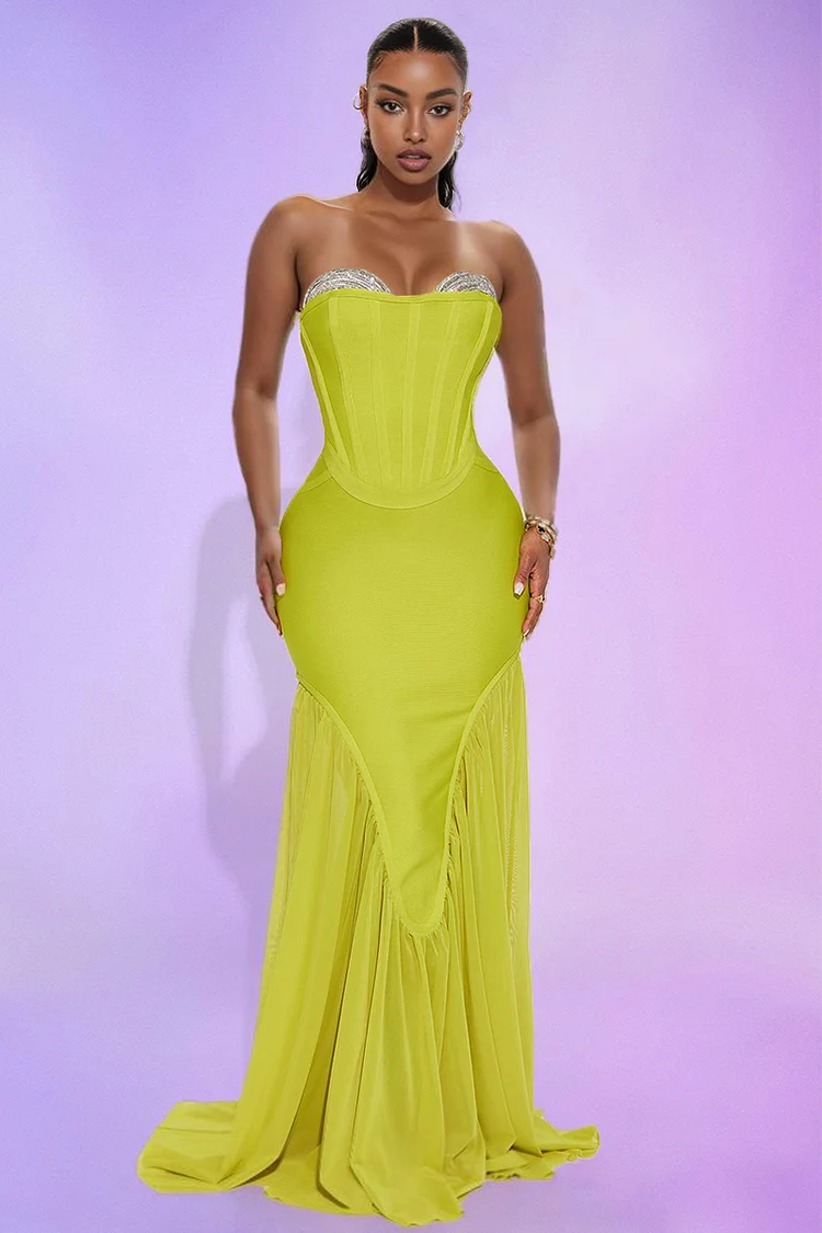 Sequins Corset Strapless Bodycon Fishtail Hem Evening Gowns Maxi Dresses [Pre Order]