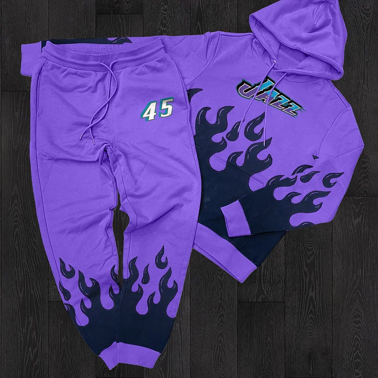 Fashion personality letter flame print casual hoodie set