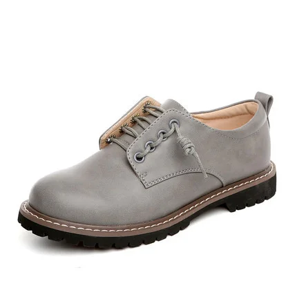 Women's Grey Lace-up Oxfords Flats Round Toe Vintage Shoes |FSJ Shoes