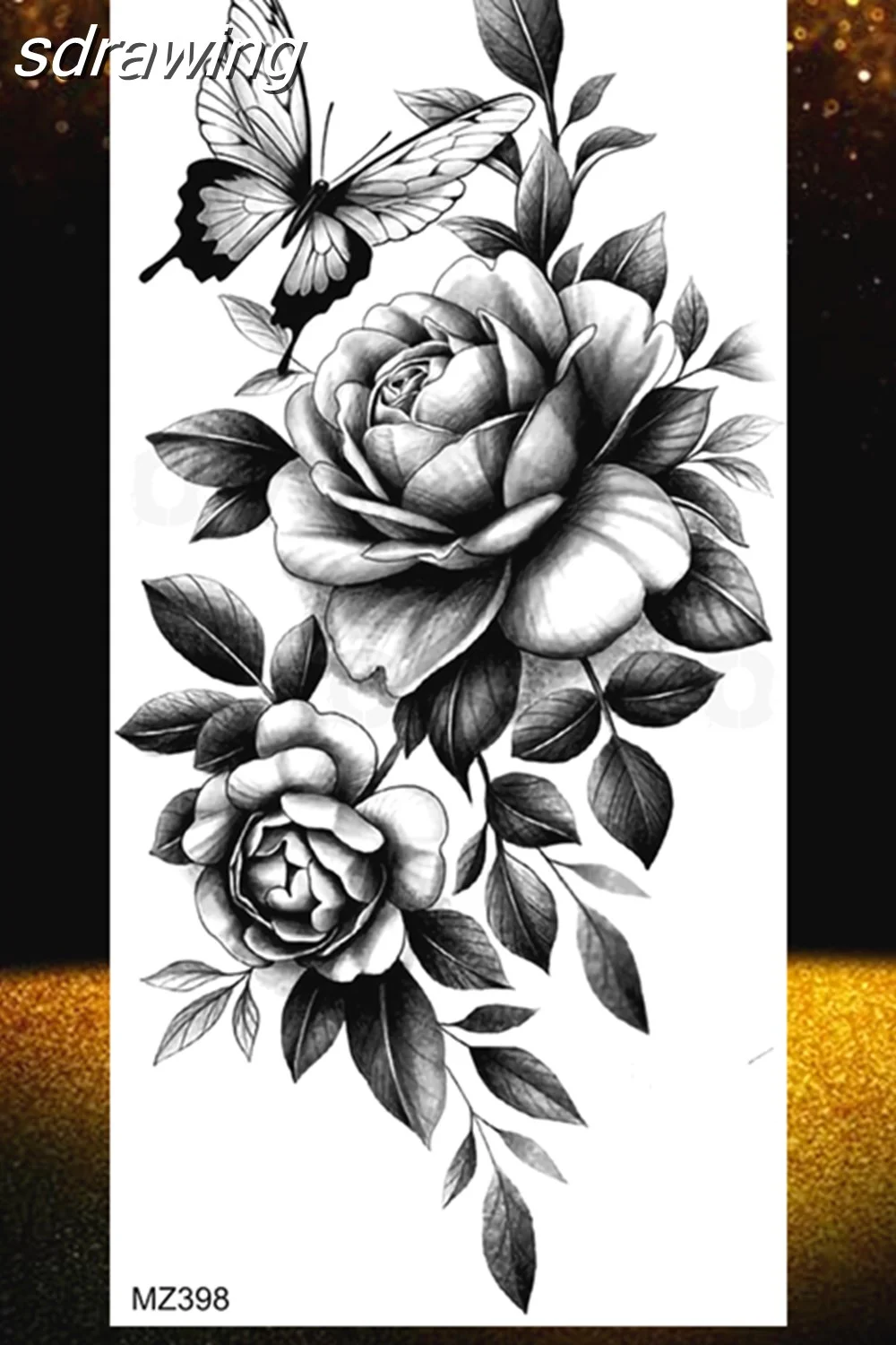  Black Rose Flower Temporary Tattoos Fake Waterproof Tatoo Body Art Arm Leg Floral Peony Bloosom Tattoo Stickers Makeup 928-0