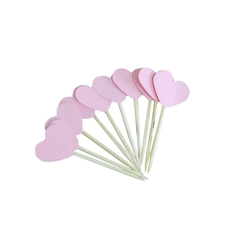 40pcs Multicolor Heart Shaped Cupcake Cake Topper Sticker Flag for Baby Shower Wedding Birthday Party Home Decoration Supplies