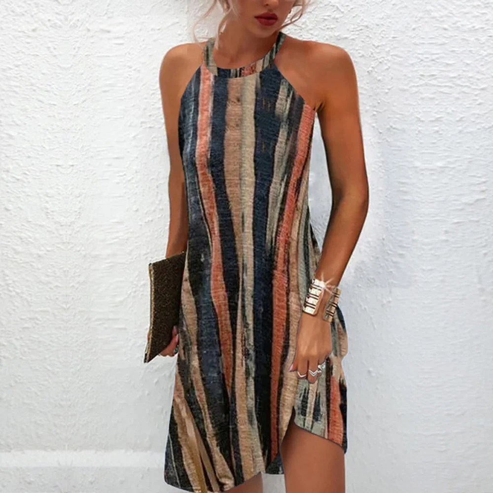 Sexy Halter Mini Print Dress