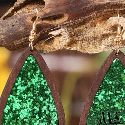 MidiSono - Sequin Wood Teardrop Earrings