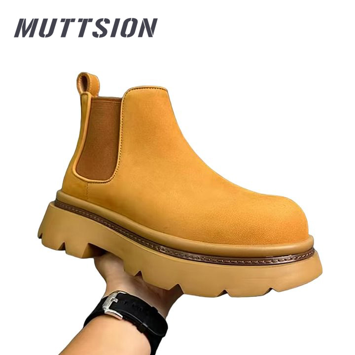 MUTTSION Handmade Retro English Style Chelsea Boots| Cowhide Mid-high Top Martin Boots MUTTSION.COM MUTTSION