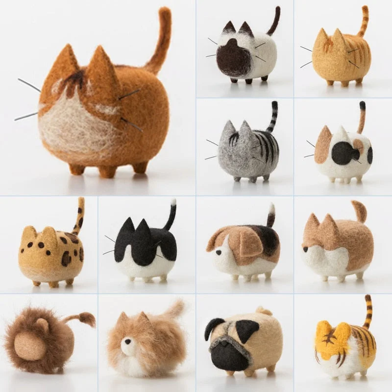 DIY No Faceless Dog Tiger Cat Needle Wool Felting Kit Handmade Doll BE229