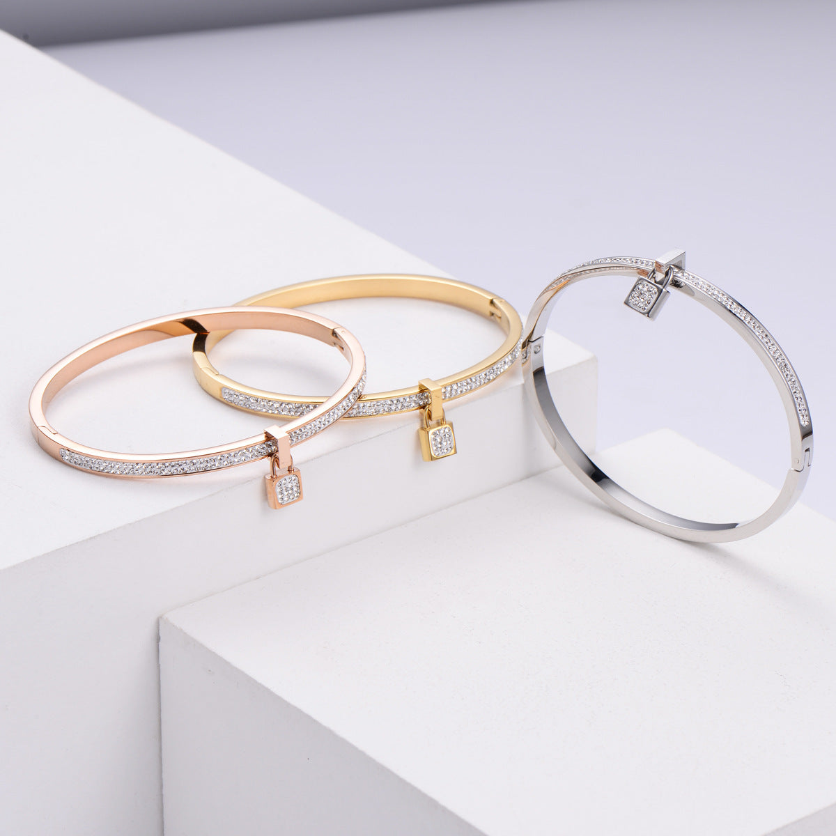 Women Korean Metal Diamond U-Shape Titanium Steel Electroplating Bangles