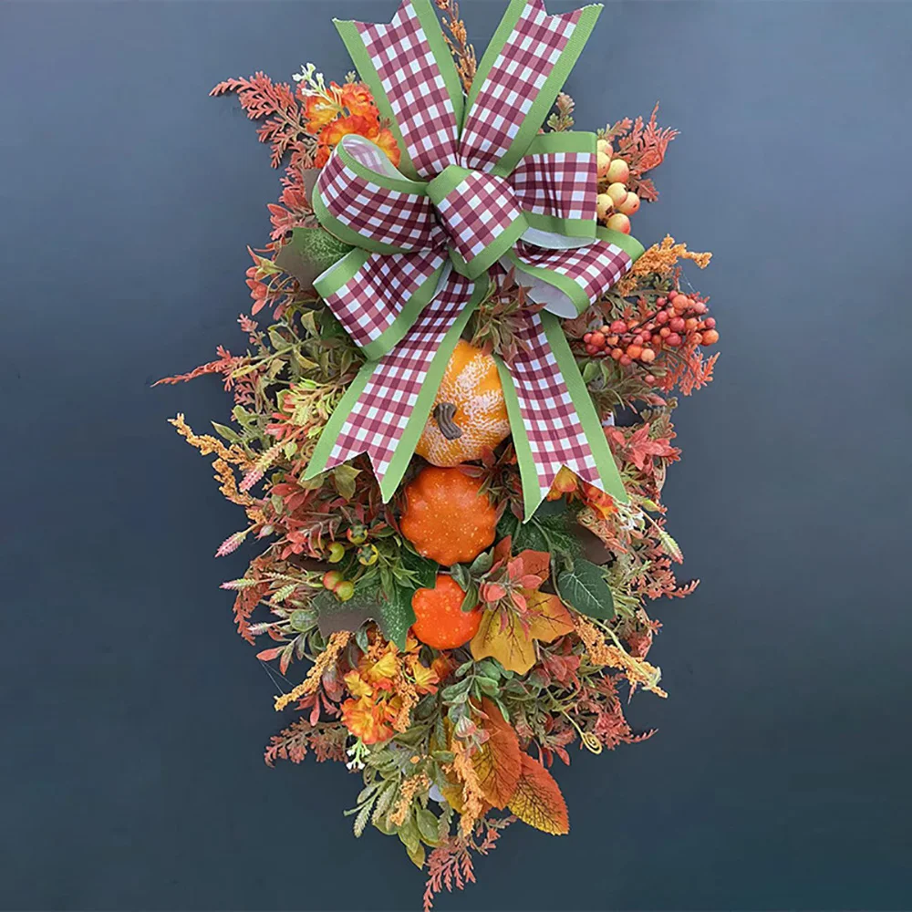 Thanksgiving new gold pumpkin bow triangle wreath ornament