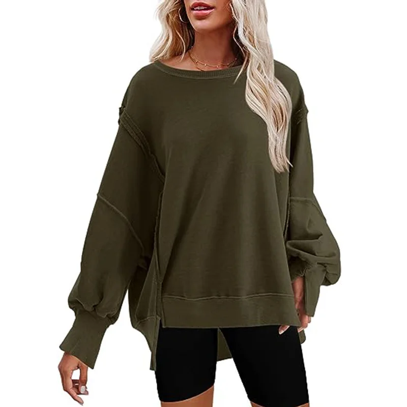 Nigikala Nigikala Women's Clothing 2025 Autumn And Winter New Women's Large Round-Neck Sweatshirt Side Open Fork Long-Sleeved Sweater