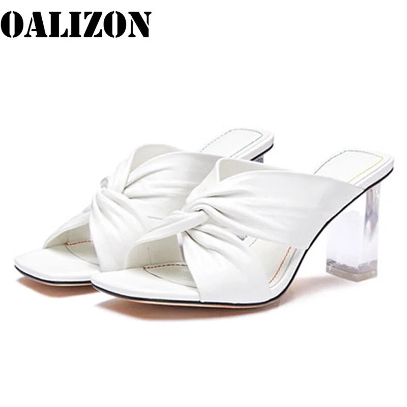 Female Summer New Fashion Open Toe Women Sandals High Chunky Heels Pumps Slippers Shoes Woman Cross Mules Slides Slippers Shoes