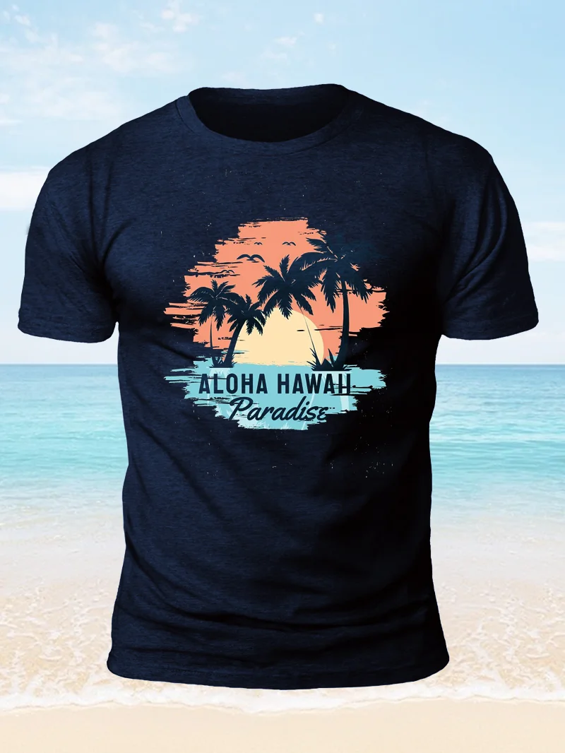 ALOHA HAWAH PARADISE Sunset Print Short Sleeve Men's T-Shirt in  mildstyles