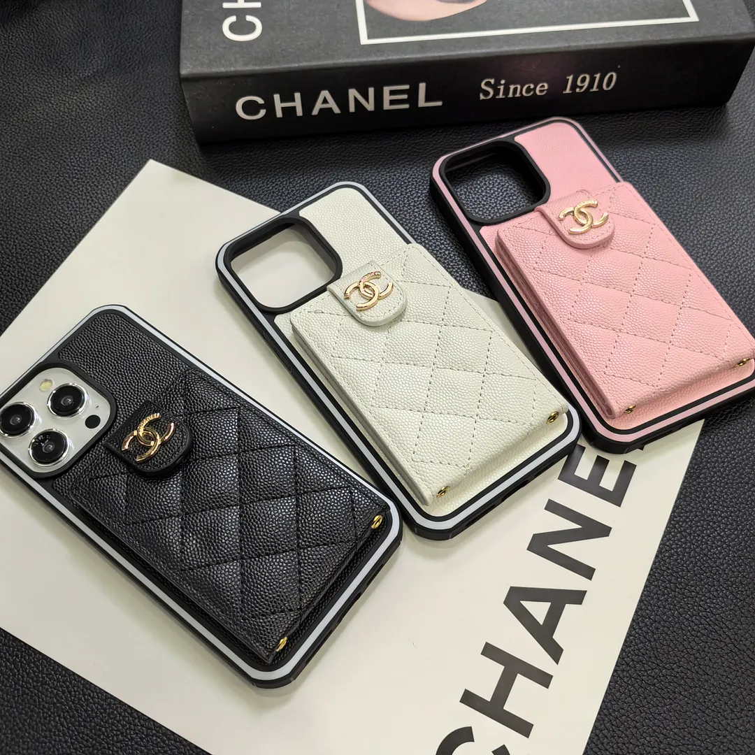 Luxurious Lambskin Chanel Button Card Holder iPhone Case Crossbody