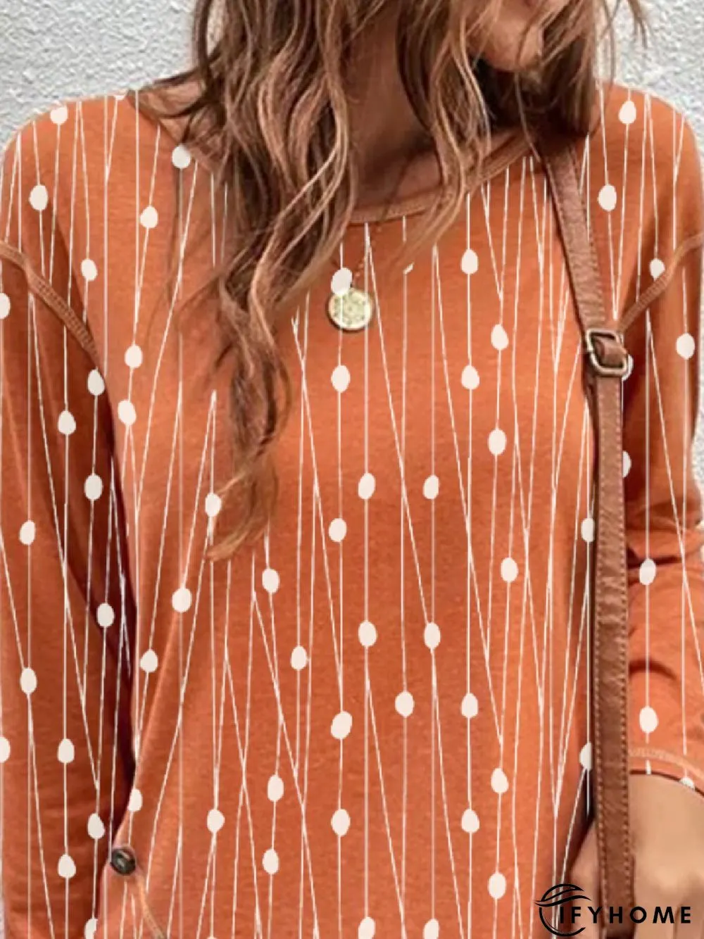 Casual Crew Neck Geometric Long Sleeve Loose Tunic T-Shirt | IFYHOME