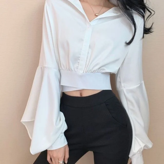 V Neck Long Sleeve Vintage Casual Blouse