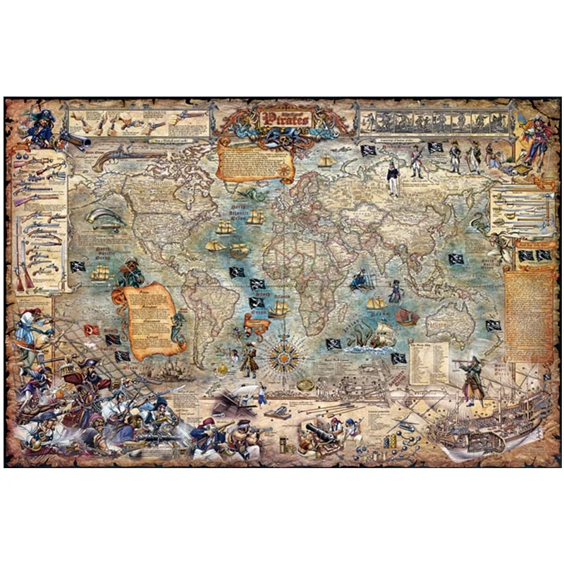 Wooden Jigsaw Puzzle 1000 Pieces Difficult Challenge Games Adult Stress Relief Educational Toys Pirate World Map