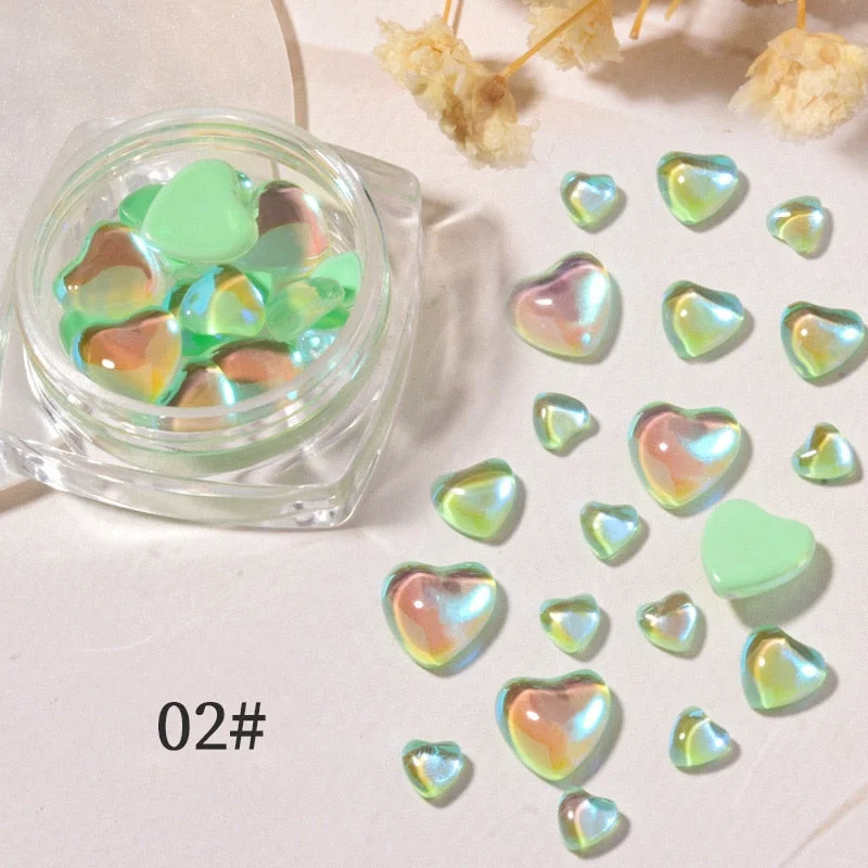 Candy Colors Mixed Size Love Heart Design 3D Nail Art Decoration Glass Crystal Beads AB Rhinestones DIY Flatback Acrylic Stones-Nail Inspo