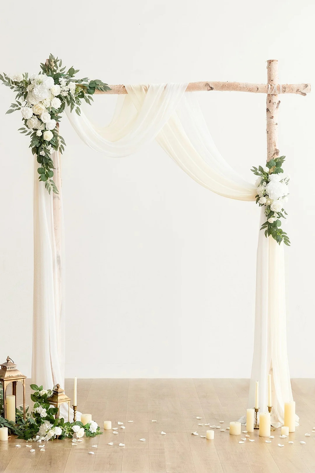 Flower Arch Decor with Drapes in White & Sage