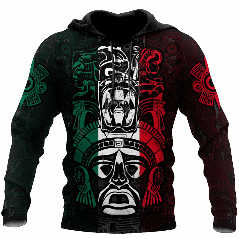 Erpret Fashion 3D Print Mexico Flag National Emblem Hoodie Men Tops Autumn Long Sleeve Mexican Aztec Sweatshirt Streetwear Clothing