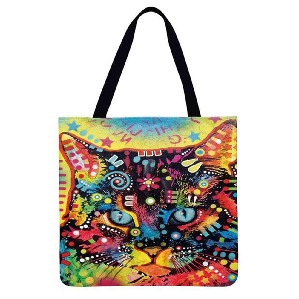 Linen Tote Bag-Abstract rainbowcat
