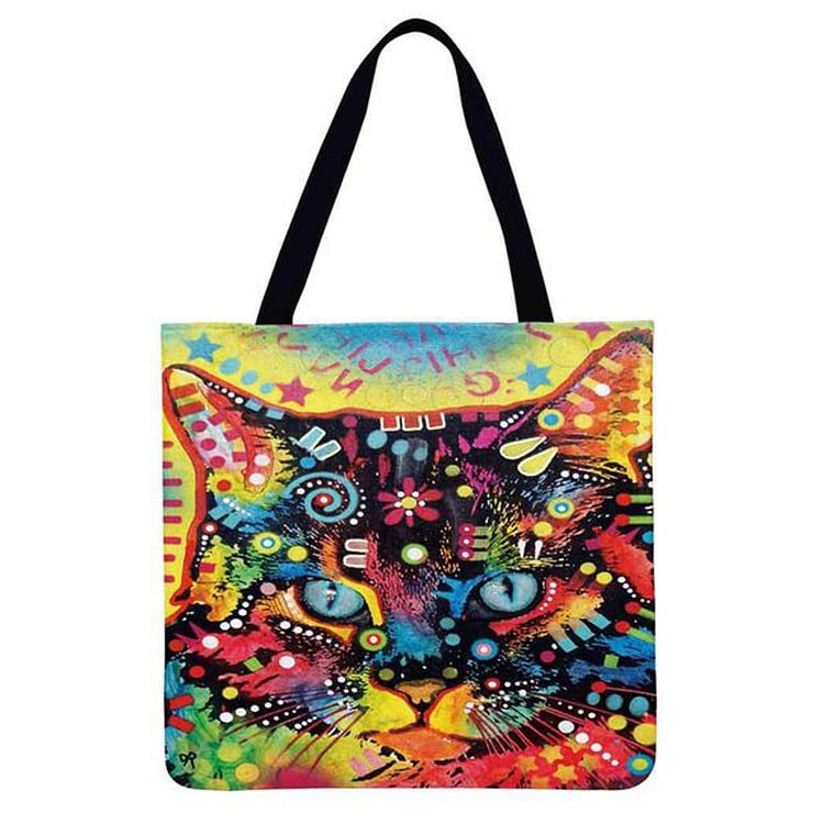 Abstract Neon Cat - Linen Tote Bag