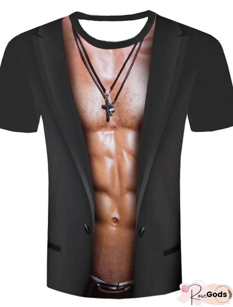 Men's T Shirt Graphic Simulation Plus Size Print Tops Round Neck