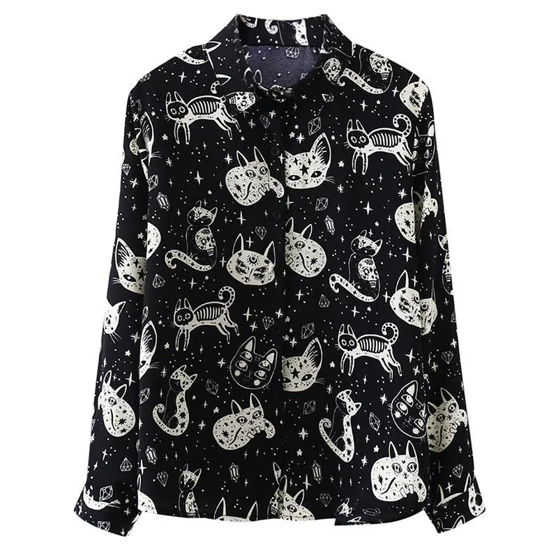 Cute Kitten Print Long Sleeve Shirt