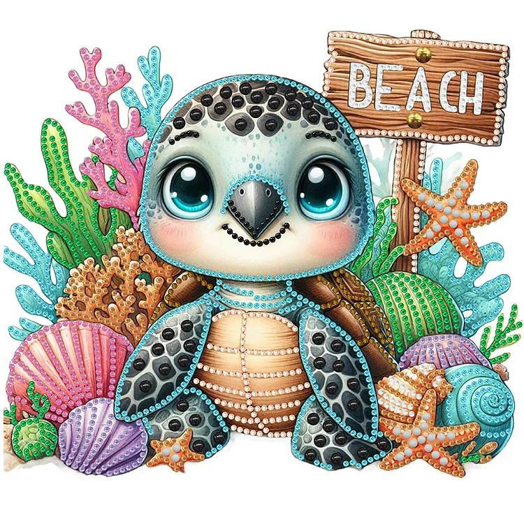 Partial Special-shaped Diamond Painting - Beach Turtle 30*30CM