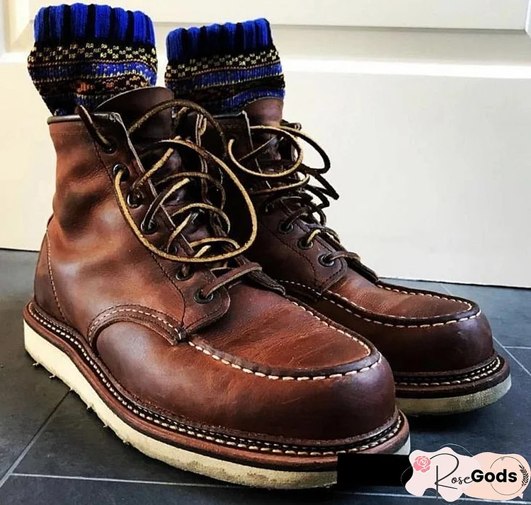 Red Tool Vintage Boots Genuine Leather Winter Men's Motorcycle Travel Outdoor Boots