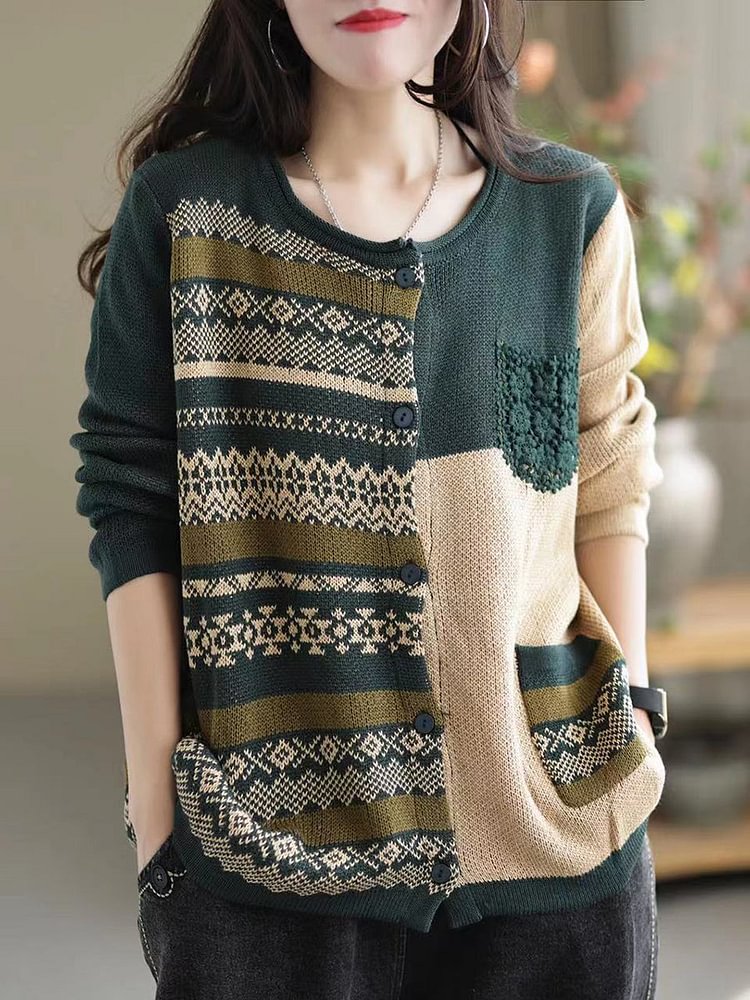 Women Autumn Patchwork Casual Loose Sweaters